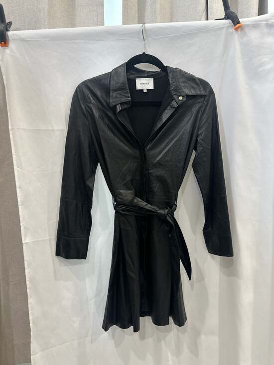 Nanushka Dresses & Skirts - Nanushka Black Vegan Leather Belted Maya Mini Shirt Dress Size S